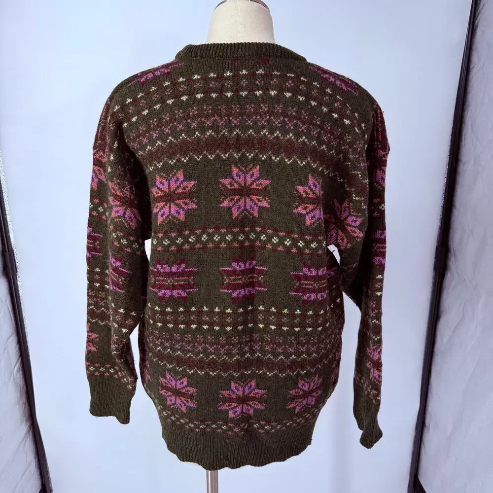 Vintage Glenhusky of Scotland Crew Neck Pull Over Sweater Fair Isle Nordic Wool